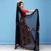 Stage Wear Women Belly Dance Malaya Scarf Hand Thrown Scarves Sequine Decorated Shine Props Performance Show Gold Veils Adults Girl