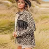Kvinnors jackor 2024 Old Leopard Print Tassel Denim Jacket för kvinnor kappa kvinnliga