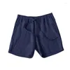 Mäns shorts sommar bomull och linne dragkammare design andningsbara avslappnade strandbyxor