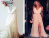 2019 Boho V Neck Wedding Dresses White Ivory Chiffon Lace Side Split Country Style Bridal Gown Beach Wedding Dresses Cheap Sexy Ba8925269