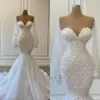 Sirena bianca abiti da sposa eleganti abiti da sposa perle in pizzo applique abito da matrimonio arabo nigeriano abito de marie bc