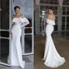 Mermaid sexy elegante kleider spaghetti gurte spitzen appliken langhülsen rückenloser fege Zug Hochzeitskleid Brautkleider Vestidos