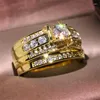 Cluster Anneaux Roualei Superbes bijoux de luxe 925 Sterling Silvergold Princess Cut White Cubic Zircon Femmes Mariage Bague de mariage Cadeau