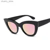 Óculos de sol Novos óculos de sol retro moda Woman Brand Designer Vintage Cat Eye Black Sun Glasses feminina Lady UV400 Oculos Y240416