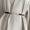 Gürtel elegante Vintage Doppelperle für Frauen Knoten Metallschnalle Weibliche Taillengurt Ledergürtel Kleid Dekoration dünner Bund am Bund