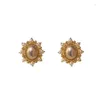 Boucles d'oreilles étalon vintage perle ovale dorée vintage pour femmes conception de luxe avancée perles rond de boucles d'oreille bijoux de gouttes