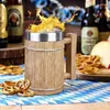 Kubki drewniany kubek do piwa beczki duży kubek ze stali nierdzewnej ręcznie robiony koktajl whisky w kształcie wiadra do picia