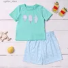 Rompers New Born Summer 0-3T Jumpsuit Baby Boy Clothes Ice Brodery Bubble Spädbarn Romper Sleeve Shorts Bodysuit Bebe Mint Outfit L410