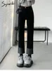 Dżinsy damskie Syiwidii ​​polar Kobiety jesień zima 2024 Wysokie pasy proste szczupły czarne kostki swobodne koreańskie spodnie haremowe