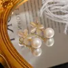 Pendientes colgantes Flor de ópalo de perlas de lujo para mujeres dulces elegantes temperamento elegante gota joyas de moda
