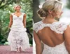 2016 Modest Full Lace Wedding Dresses Sexy Backless Floor Length Bridal Gown Bohemian Wedding Dresses Cheap Cap Sleeve Country Wed9679221