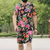 Tracki męskie Northeastern Floral Print T-shirt Shorts Ustaw chiński strój w stylu etnicznym na lato