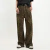 Pantalon féminin un jean houblon imprimé léopard unisexe avec un style de streetwear doux à jambe large pour les jeunes adultes lâches à la mode