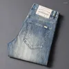 Pantaloni di marca di design a blu elastico retrò elastico di alta qualità da uomo di Jeans Street