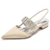 Lässige Schuhe Bling Lady spitzer Zeh Satin Abendkleid Flats Slingback mit kristallgeschnittenem Gurt Beach Garten Hochzeit Braut Süß