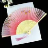 Mix Color Chinese Style Silk Hand Fans Weddings Tryckt Flower Butterfly Trähandtag Bröllopsdans rekvisita med tofsar C0426