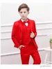 Suits Kids Party Photograph Set Teenager Birthday Tuxedo Dress Children Graduation Show Costume Flower Boys Formal Red Wedding Suit