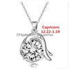 Pendant Necklaces 12 Constellation Zodiac Sign Necklace Horoscope Zircon Stainless Steel Jewelry Galaxy Libra Astrology Gift With Reta Dhftx