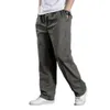 Men Cargo Pants Spring Fall Elastic Waist Drawstring Casual Loose Large Pocket Male Straight Wide Leg Trousers 240415