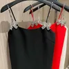 Casual jurken sexy spaghetti riem mouwloze vrouwen kleden bling rhinestone boog feest mode rits zipper slanke mini a-line vestidos