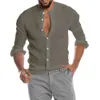 Camicie casual maschile in cotone in cotone vendita calda da uomo a maniche lunghe a maniche solide in piedi da colletto in stile spiaggia più taglia 240416