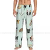 Mäns Sleepwear Mens Casual Pyjama Long Pant Loose Elastic Waistband Cartoon Dog Face Fun Roliga mysiga hemsalongbyxor