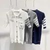 Tom Womens tröjor Stripe Color Contrast Polo Neck Sticked Cardigan 2024 Ny Loose Casual Single Pocket -knapp Top Women 11