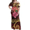 Festklänningar polynesisk stam temperament stropplös röd maxi klänning samoan damer rufsed off axel sundress sommar avslappnad
