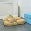 designer slipper women sandal luxury platform slippers man slipper Leather Platform Crochet Mule Straw Slide Chunky Bottom Summer Scuffs triangle Beach Slipper
