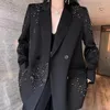 Kadın Suits 2024 Bahar Sonbahar Takım Palto Moda Siyah Blazers Ceketleri Shinning Yıldızlı Elmaslar Blazer Katlar WV247