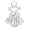 의류 세트 아기 여자 여름 캐주얼 로맨 드레스 흰색 비행 소매 꽃과 함께 고장 머리띠 2 조각 세트