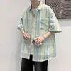 Men's Casual Shirts Explosive Handsome Fashion Loose Plaid Coat Daily Short Sleeve Striped Shirt Youth Feel Clean And Tidy