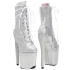 Dance Shoes 20CM/8inches Genuine Leather Modern Sexy Nightclub Pole High Heel Platform Round Toe Women's Boots 334