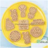 Baking Moulds Mods 8Pcs Happy Birthday Cookie Cutter Plastic 3D Stamp Molds Type Party Biscuit Pastry Bakeware Accessories Drop Deli Dh4Ne