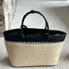 Luxe driehoek Handtas Medium geweven stof en lederen draagtas Designer Beach Tas Straw Weave Top Handgreep Strandtas Shopper Mens Fashion Crossbody Schoudertas