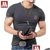 Men'S T-Shirts Embroidered Flag T Shirts Men Designer Clothes Vintage Military O Neck Tshirts Slim Fit Tops Fitness Fashion British Te Dh8Gp