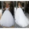 Romantyczne romantyczne sukienki księżniczki suknie ślubne seksowna koronkowa sukienka bez pleców suknia ślubna Puffy zamiatanie pociągu vestidos