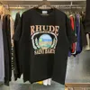 남성 티셔츠 Rhude 디자이너 T 셔츠 남성용 대형 셔츠 티셔츠 100%면 Tshirts 빈티지 짧은 슬리브 미국 크기 DROP OT9CL