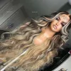 Ash Blonde Highlights 13X4 Lace Front Human Hair For Women Black Roots Ombre Body Wave Synthetic Wig Pre Plucked