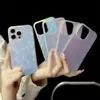 Case colorée de gradient pour iPhone 15 14 Pro Max 13 12 11 Ripple Laser Feather Tocoping Acrylique Cover pour iPhone 15pro