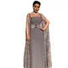 Elegant Arabic Light Gray Evening Dresses With Lace Cape Wrap Empire Waist Strapless Long Prom Gown For Women 2024 Kaftan Dubai Formal Party Dress