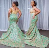 Bleke mint groene prom jurk bedekte gouden kanten sexy off schouder mouwloze ritsjurken charmante plus size mermaid long pro9697577