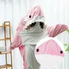 Pink Flannel Cartoon Shark Sleeping Bag Pajamas Nap Hooded Cozy Shark Blankets High Quality Flannel Children Adults Blanket Gift 240411