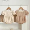 Rompers Summer Cute Baby Girl Clothes Lace Square Collar Romper Cotton Short Sleeve Baby Jumpsuit 0-24m L410