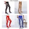 Calcetines sexys masculinos pantimedas ropa de sueño aceite nylon brillante pantimedia costura vaina sexy sexy abierta mariquita suave suave