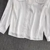 Women voor blouses diamant wit shirt vrouwen kleding losse lange mouwen vaste kleur veelzijdige blouse shirts met een enkele borsten bovenaan mujer