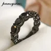 Cluster Rings PANSYSEN Solid 925 Sterling Silver Round Cut Created Obsidian Black Gemstone For Women Vintage Fine Jewelry Ring Wholesale