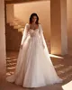 Robe de mariée en dentelle A-line 3D-appliques manches de châle robe de bal plus taille de balayage