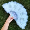 Dekorativa figurer Fashion White Pearl Feather Hand Fan For Bride Night Party Wedding Fans Dance Pography Props Engagement Supplies