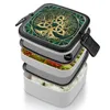 Levendeboom van het servies met Triquetra Malachite en Gold Bento Box Portable Lunch Tarwe Stroop opslagcontainer Knoop